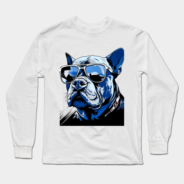 Pitbull Pride with blue glasses Long Sleeve T-Shirt by Gold Turtle Lina